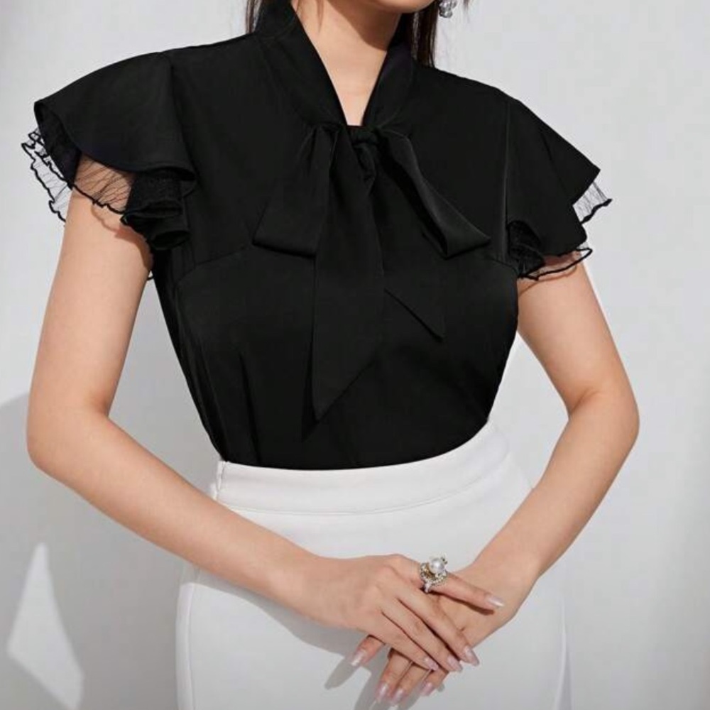 Elegant Black Ruffle Sleeve Blouse